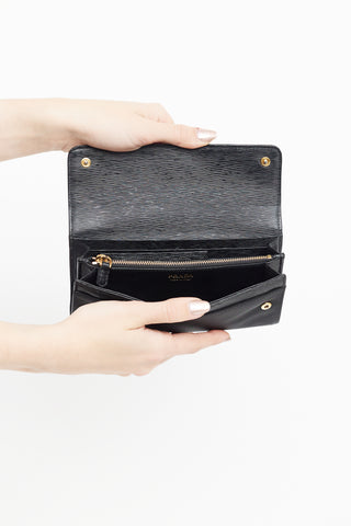 Prada Black Vitello Move Leather & Nylon Wallet