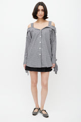 Prada Black & White Gingham Off The Shoulder Shirt
