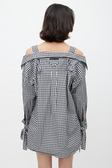 Prada Black & White Gingham Off The Shoulder Shirt