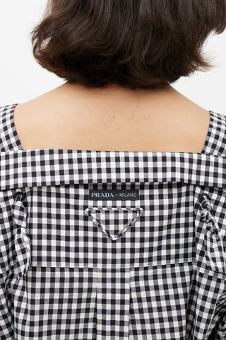 Prada Black & White Gingham Off The Shoulder Shirt