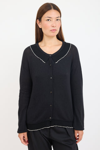 Prada Black & White Knit Ruffled Cardigan