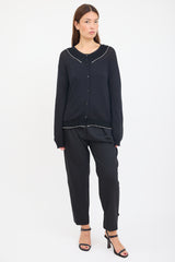 Prada Black & White Knit Ruffled Cardigan