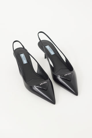 Prada Black & White Leather Logo Mule