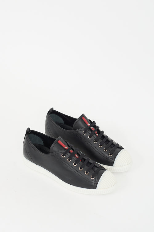 Prada Black & White Leather Low Top Sneaker