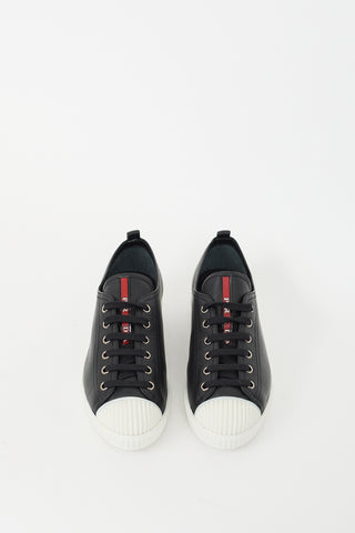 Prada Black & White Leather Low Top Sneaker