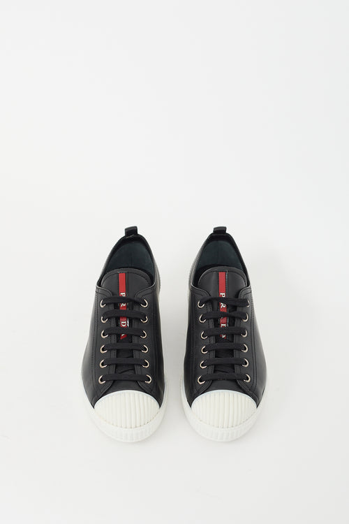 Prada Black & White Leather Low Top Sneaker