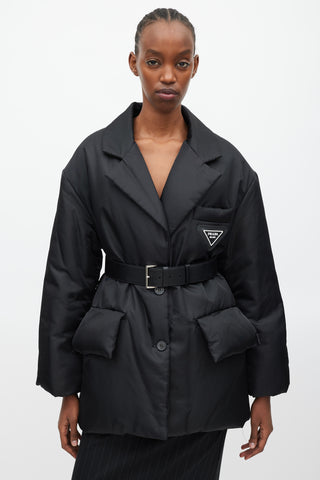 Prada Black & White Padded Re-Nylon Blazer
