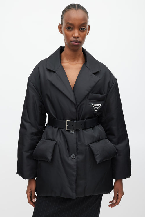 Prada Black & White Padded Re-Nylon Blazer