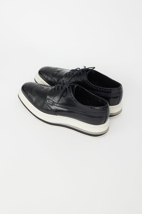 Prada Black & White Leather Brogue Platform Oxford