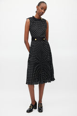 Prada Black & White Polka Dot Pleated Belted Dress