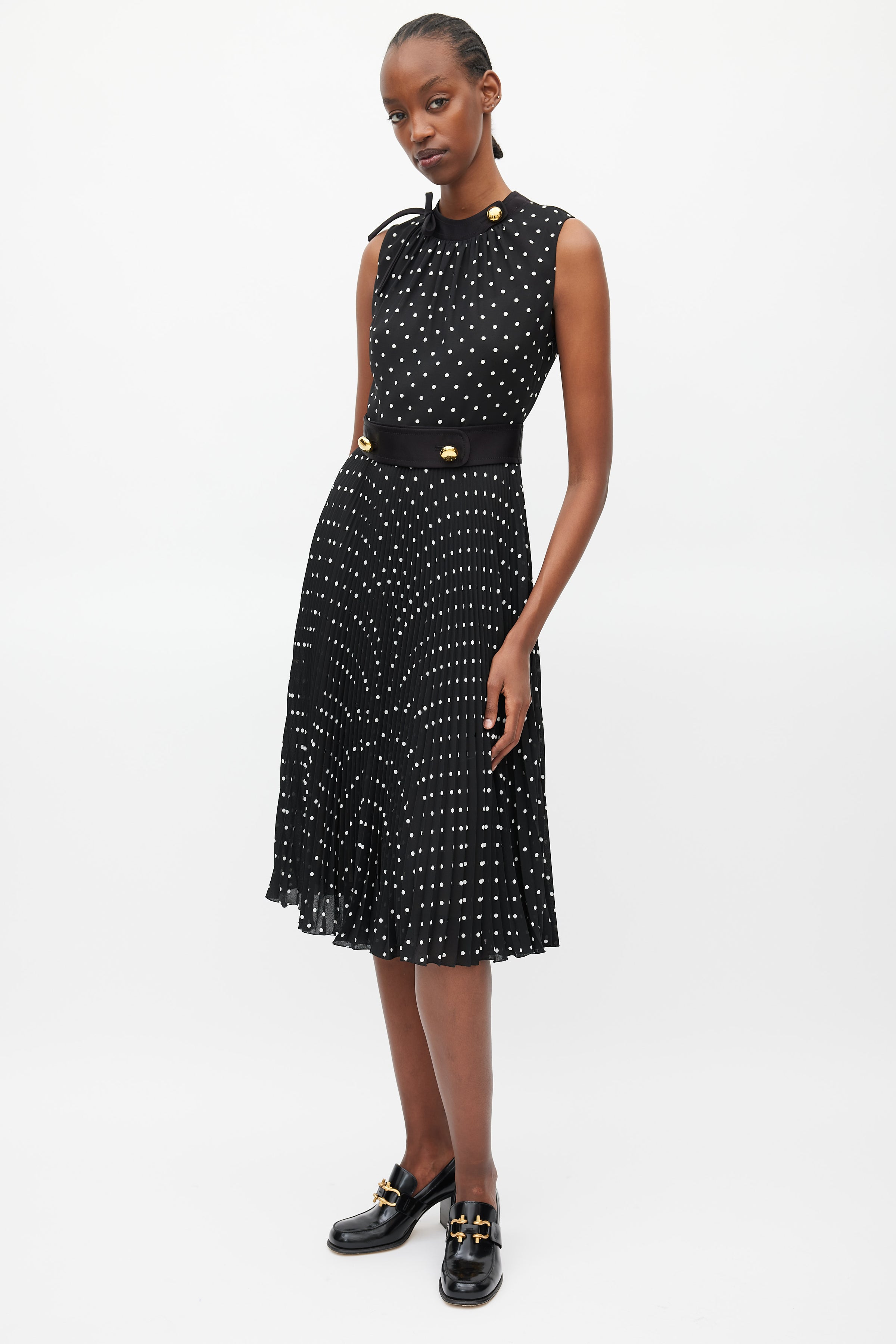 Prada // Black & White Polka Dot Pleated Belted Dress VSP Consignment Prada // Black & White Polka Dot Pleated Belted Dress VSP Consignment