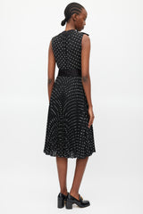 Prada Black & White Polka Dot Pleated Belted Dress