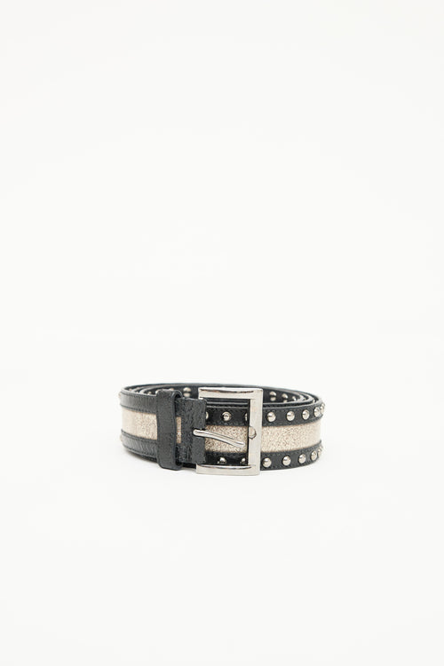 Prada Cracked Leather Studded Belt