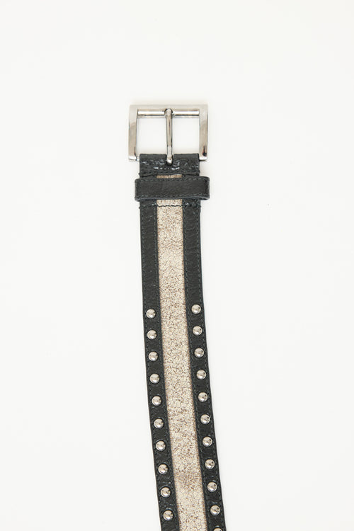 Prada Cracked Leather Studded Belt