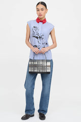 Prada Plaid Tessuto Saffiano Leather Top Handle Bag
