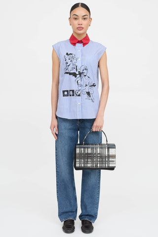 Prada Plaid Tessuto Saffiano Leather Top Handle Bag