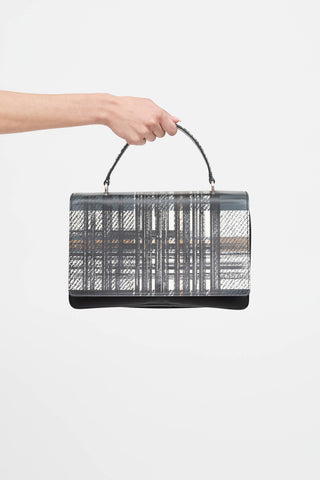Prada Plaid Tessuto Saffiano Leather Top Handle Bag