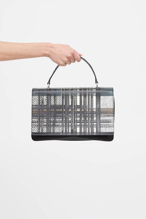 Prada Plaid Tessuto Saffiano Leather Top Handle Bag