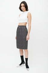 Prada Black & White Windowpane Wool Skirt