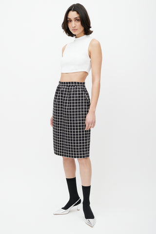 Prada Black & White Windowpane Wool Skirt