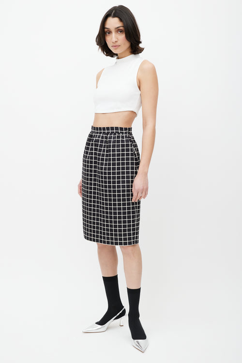 Prada Black & White Windowpane Wool Skirt