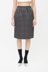 Prada Black & White Windowpane Wool Skirt