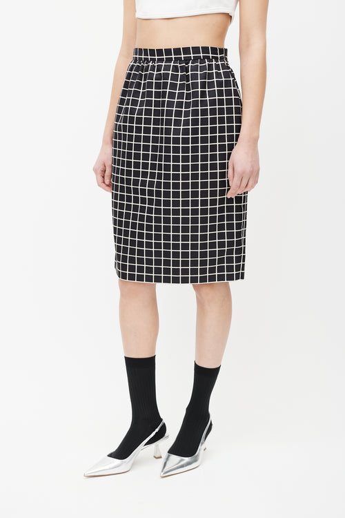 Prada Black & White Windowpane Wool Skirt