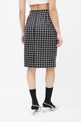 Prada Black & White Windowpane Wool Skirt
