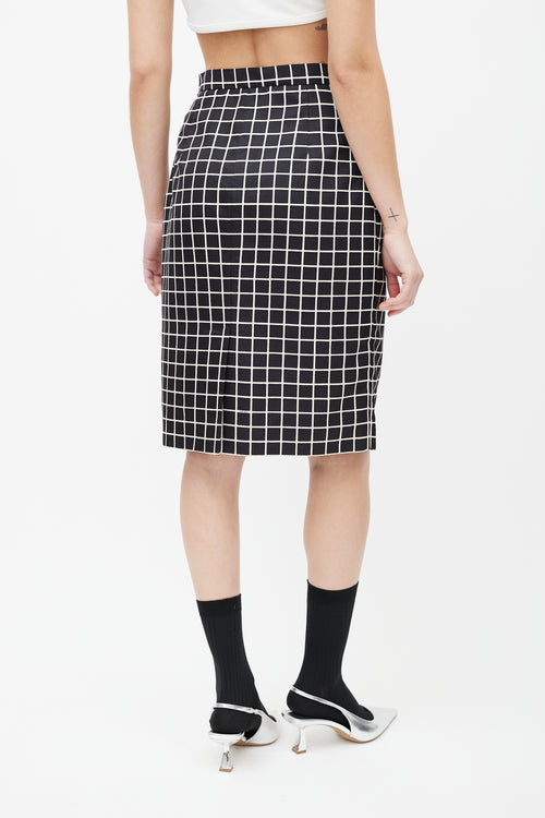Prada Black & White Windowpane Wool Skirt