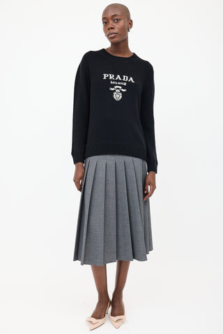 Prada Black & White Wool & Cashmere Logo Sweater
