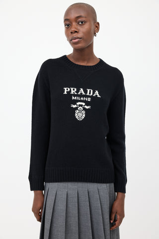 Prada Black & White Wool & Cashmere Logo Sweater