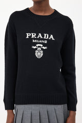 Prada Black & White Wool & Cashmere Logo Sweater