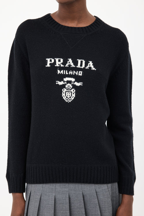 Prada Black & White Wool & Cashmere Logo Sweater