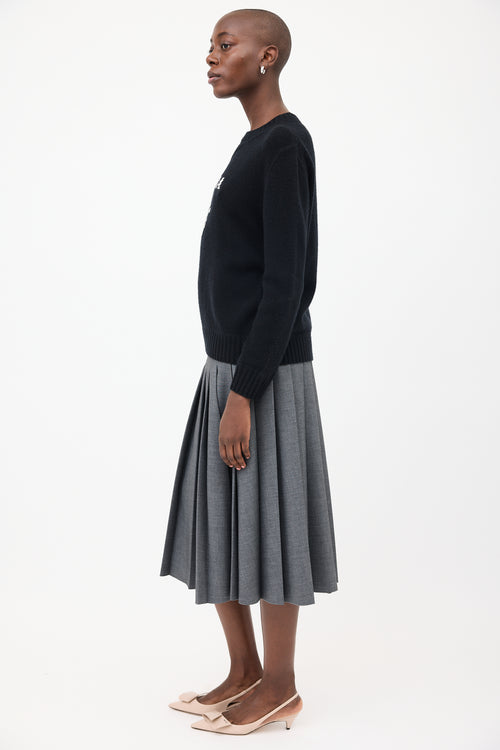 Prada Black & White Wool & Cashmere Logo Sweater