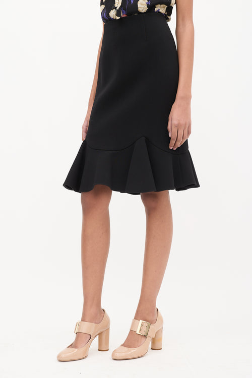 Prada Black Wool Flounce Midi Skirt