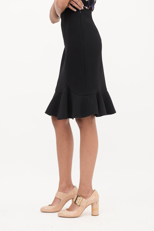 Prada Black Wool Flounce Midi Skirt