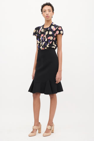 Prada Black Wool Flounce Midi Skirt