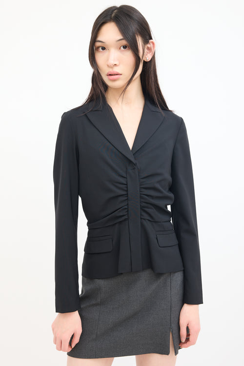 Prada Black Wool Gathered Blazer