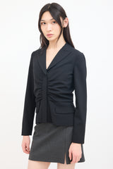 Prada Black Wool Gathered Blazer