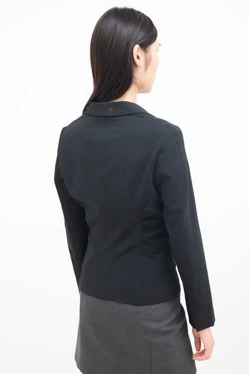 Prada Black Wool Gathered Blazer