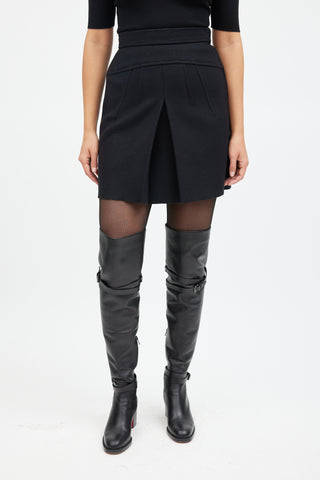 Prada Black Pleated Wool Mini Skirt