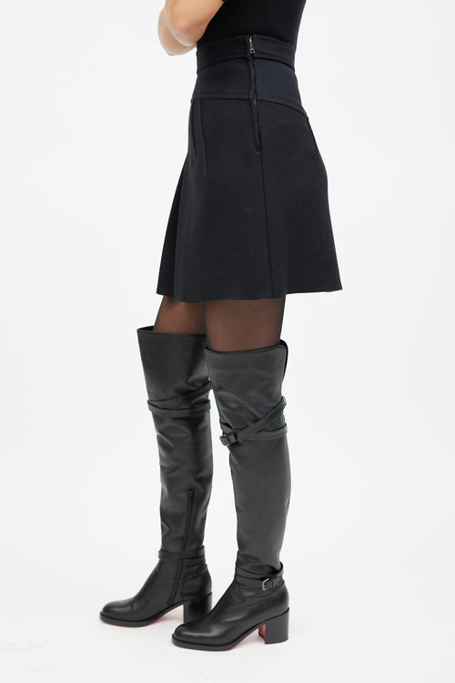 Prada Black Pleated Wool Mini Skirt