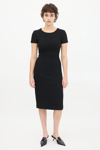 Prada Black Wool Short Sleeve Sheath Dress