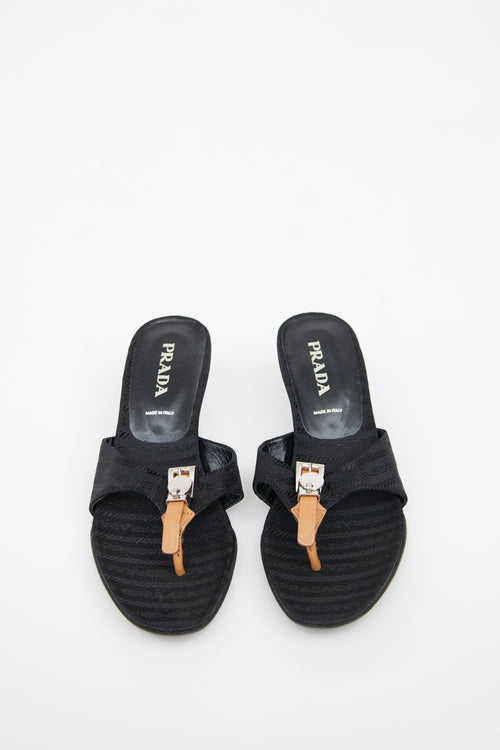 Prada Black Woven Logo T-Strap Sandal