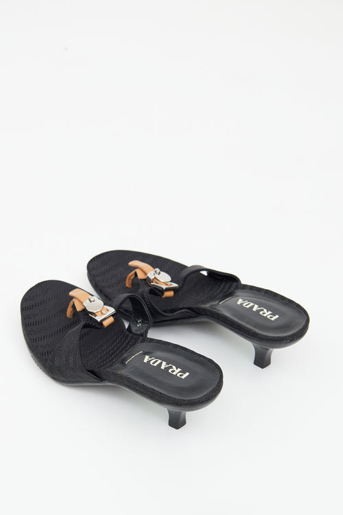 Prada Black Woven Logo T-Strap Sandal