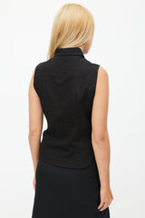 Prada Black  Woven Striped Sleeveless Shirt