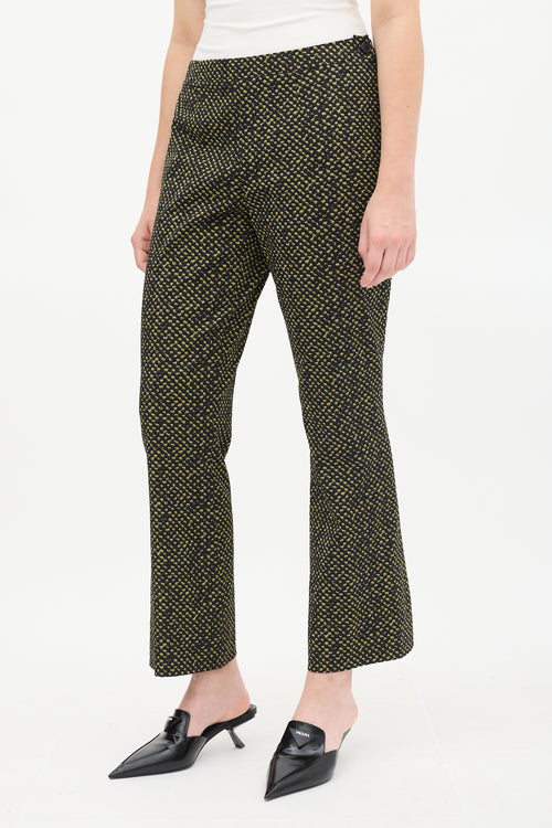 Prada Black & Yellow Wool Printed Trouser