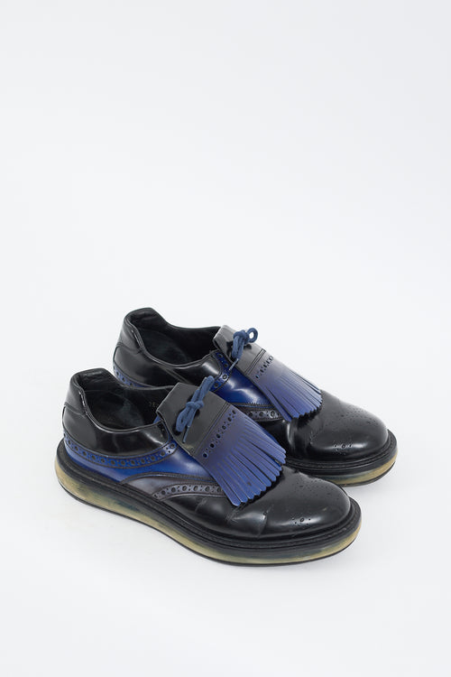 Prada Black & Blue Leather Levitate Fringed Brogue