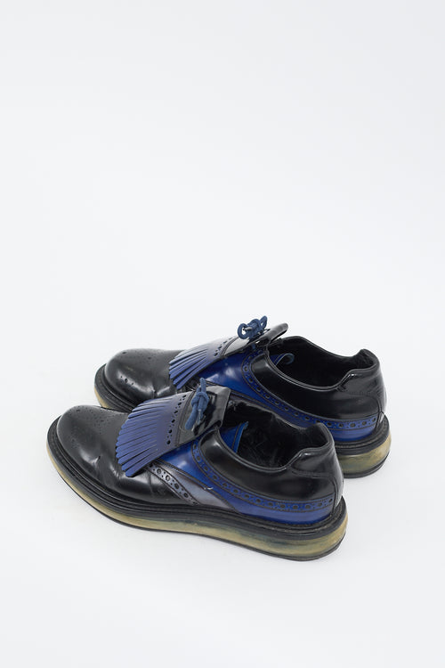 Prada Black & Blue Leather Levitate Fringed Brogue