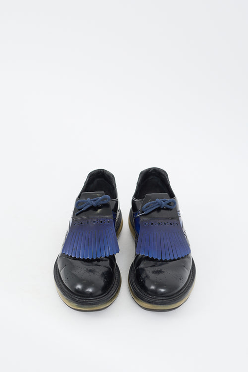 Prada Black & Blue Leather Levitate Fringed Brogue